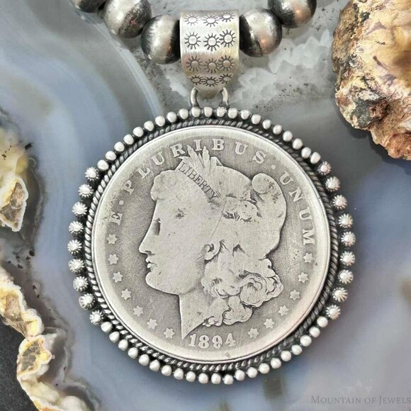 Genuine 90% Silver 1894 US Morgan Dollar Decorated Unisex Pendant